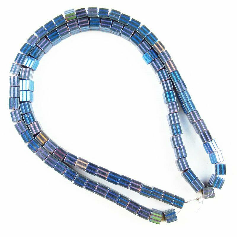 1Strand Blue Hematite Carved Cube Pendant Loose Bead 15.5 inch 4x4x4mm A-378TS