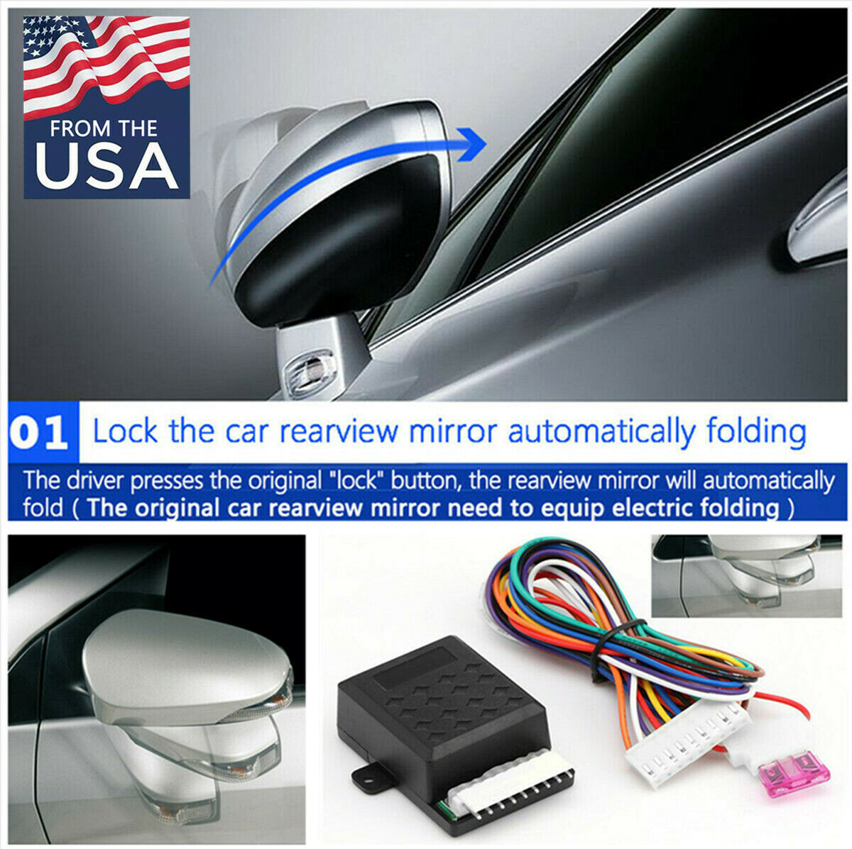 Car Side Mirror Automatic Folding/Unfolding Kit Anti-scratching ACC ON/ACC Off