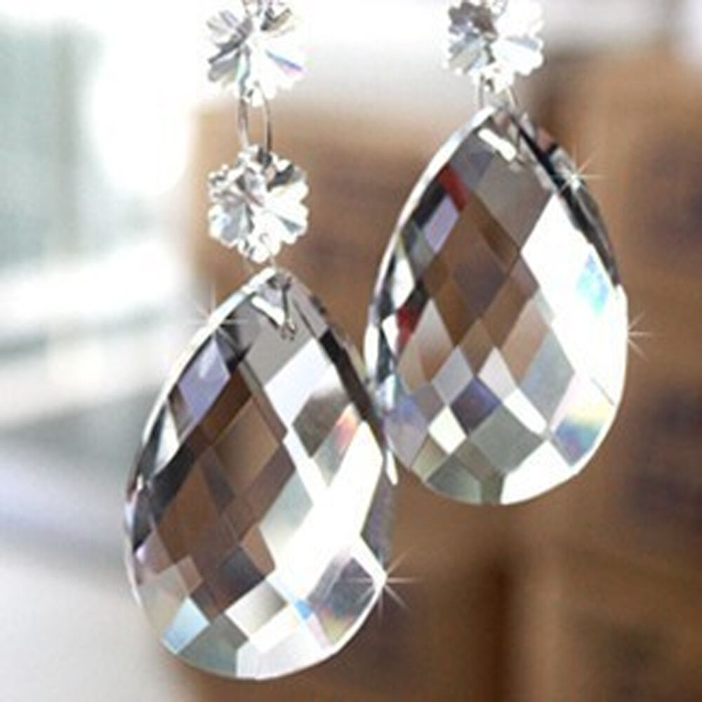10Pcs Clear Crystal Glass Beads Pendant Drops Chandelier Hanging DÃ©cor Supplies
