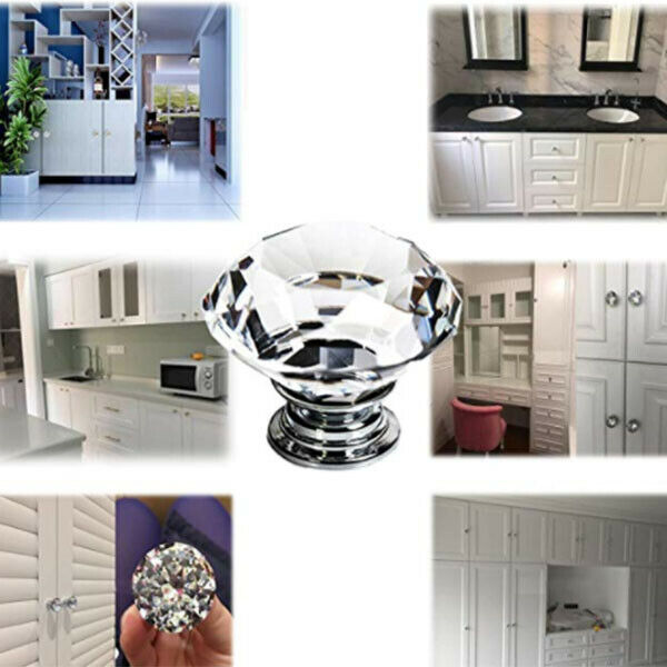 16pcs Glass Knob Der Door Crystal Diamond Handle Pull Dia 30mm for Wardrobes CE1