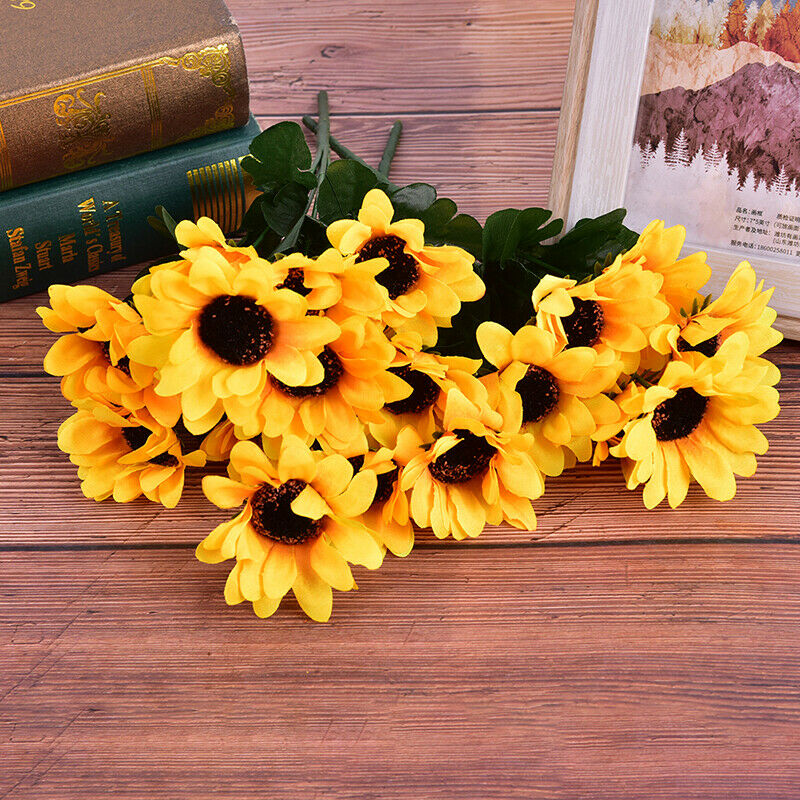 1 Bunch 7 Heads Sunflower Silk Artificial Flower Bouquet For Home Decorat.l8