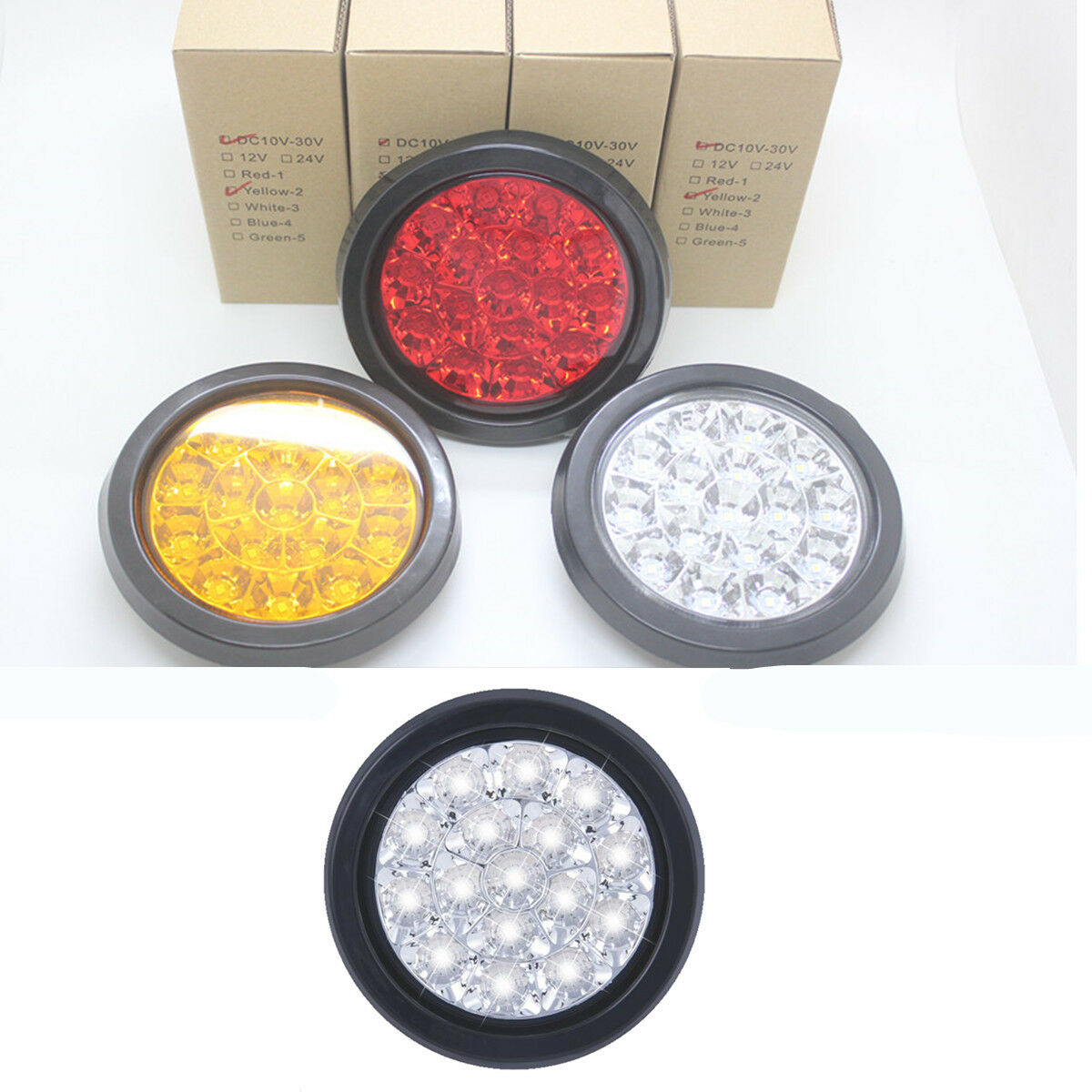 1 Pcs LED Round Clear Lens White Tail Lights Back-up Lamps for Truck Trailer RV