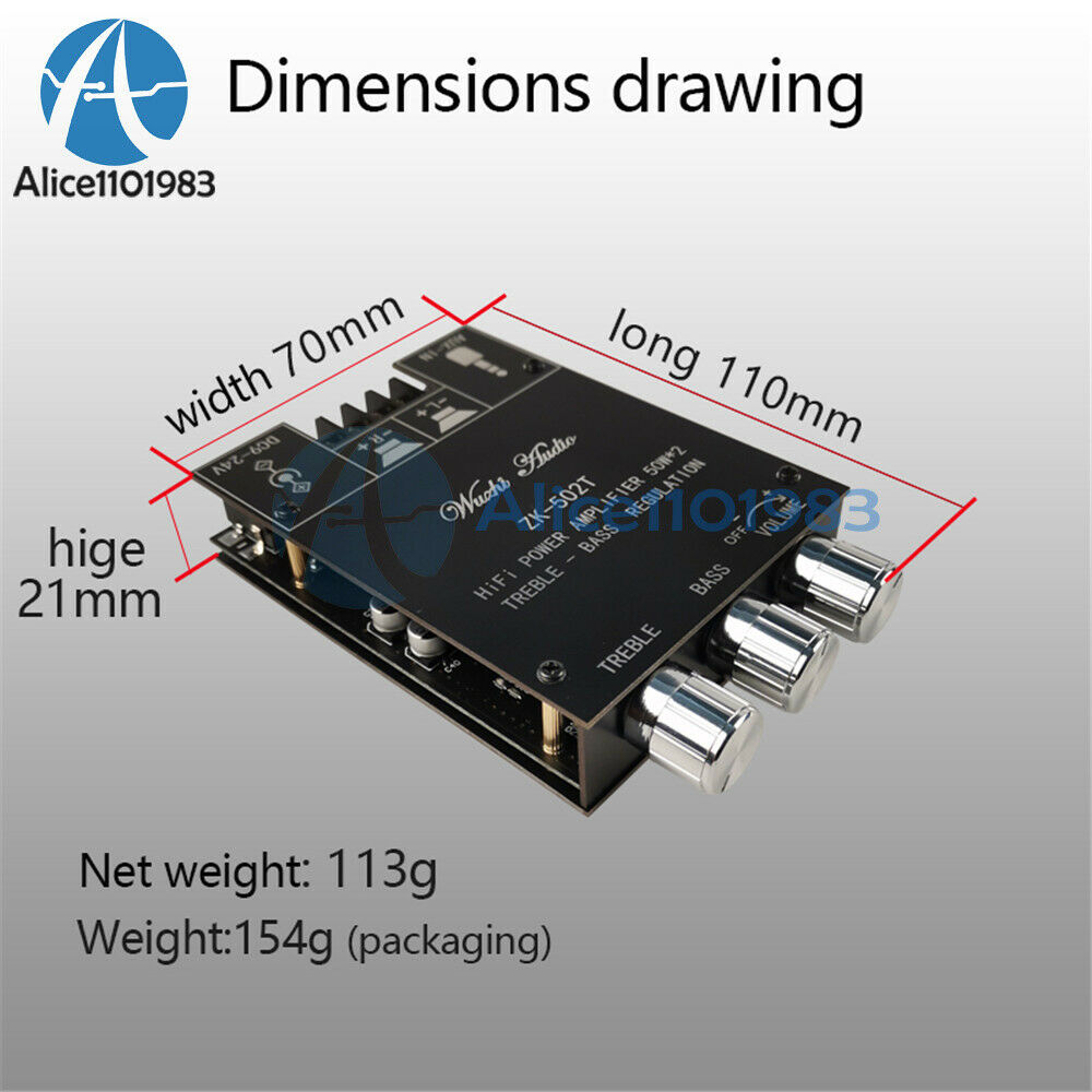 TPA3116 2*50W 2 Channel Bluetooth 5.0 Stereo Audio Amplifier Board Subwoofer