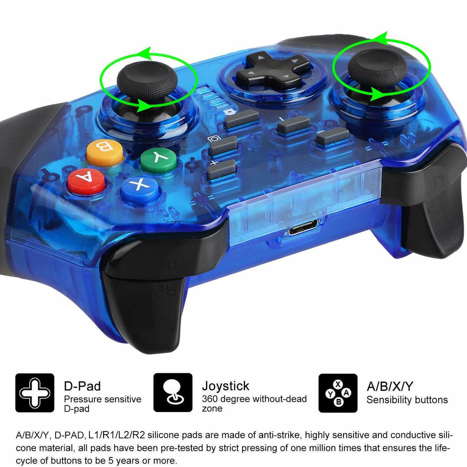 Wireless Pro Controller Remote Gamepad for Nintendo Switch Console Black / Blue