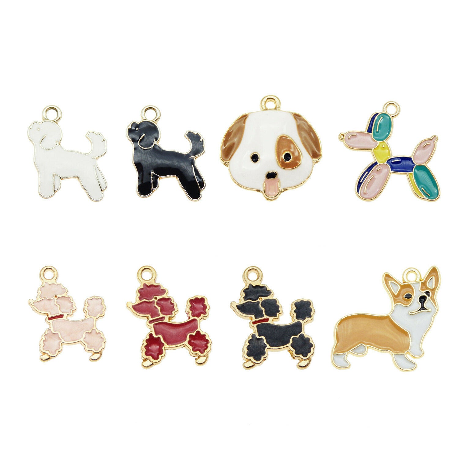 8 Pair Colorful Enamel Pet Dog Animal Charms Pendant Jewelry DIY Making Findings