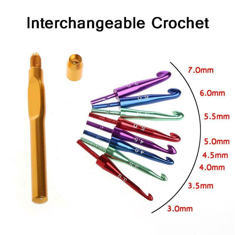 Interchangeable Head Crochet Hook Alumina Knit Needle Handle Weave Sewing Tools