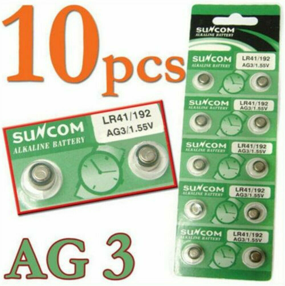 10Pcs AG3 SG3 LR41 192 1.55V Alkaline coin Button coin Cell Battery Suncom CA