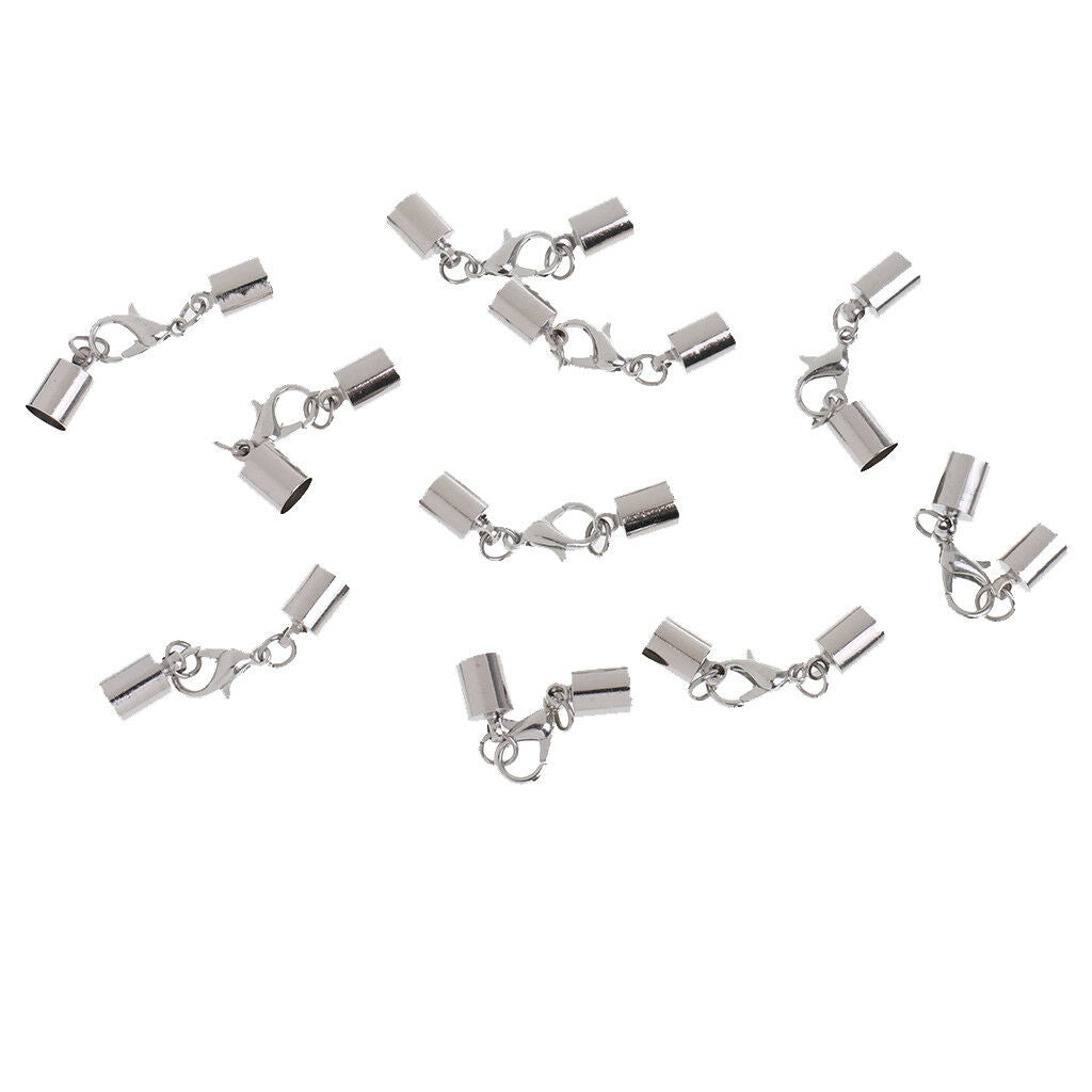 6 Pcs Sliver Cord End Caps Lobster Clasp Converter DIY Jewelry Findings