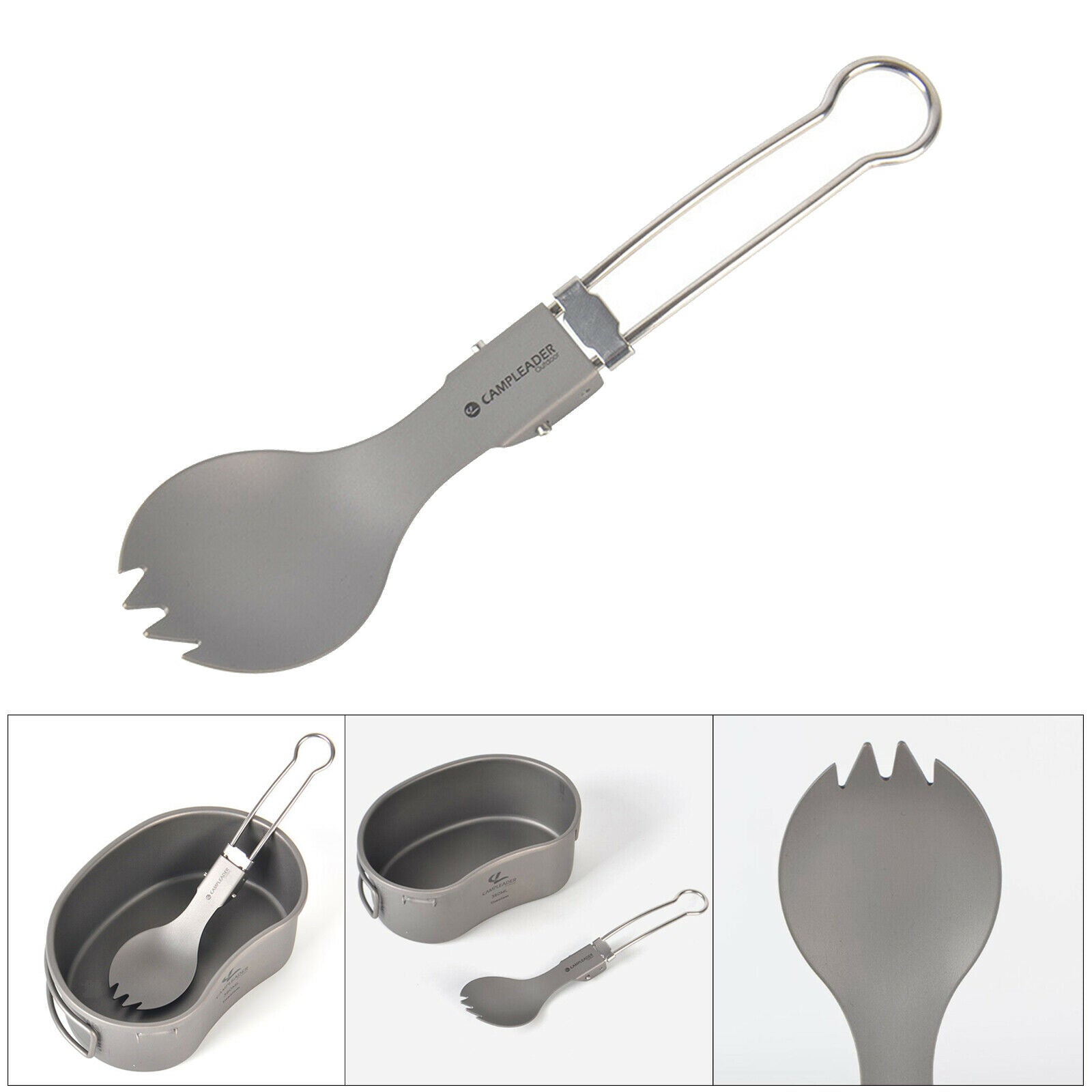 Titanium Collapsible Camping Spork Spoon Fork w/ Storage Bag for Travel