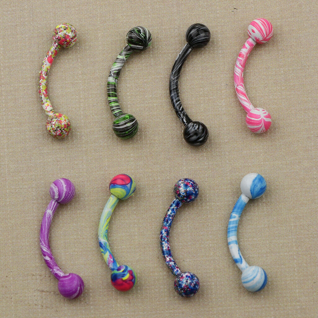 8pcs Stainless Steel Ball Curved Barbell Lip Stud