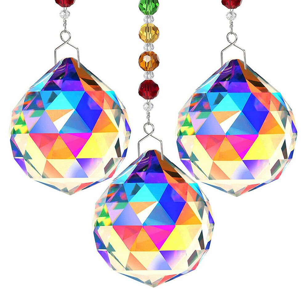 3PCS Crystal Sun Catcher Chandelier Pendant Window Hanging Prisms Garden Decor