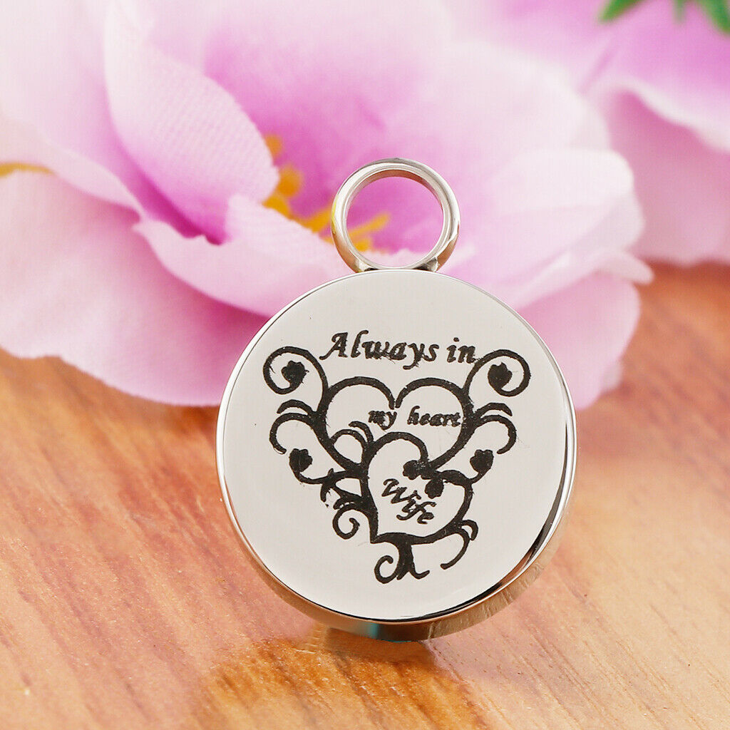 Stainless Steel Round Memorial Keepsake Always in My Heart Pendant Wife