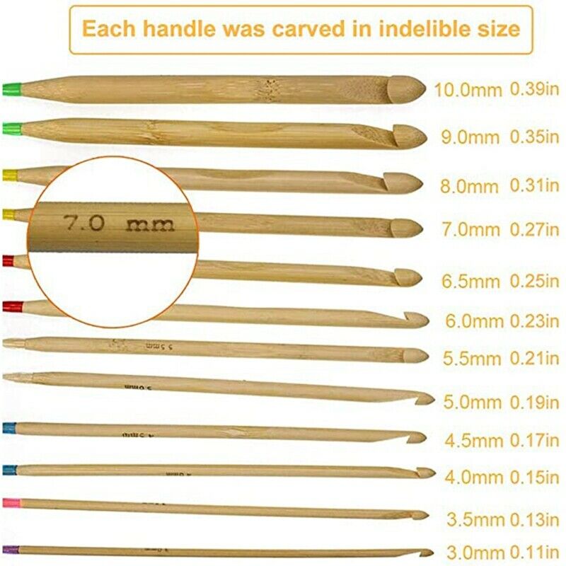 Natural Bamboo Flexible Afghan Tunisian Cable Plastic Carpet Crochet Hooks KG8X5