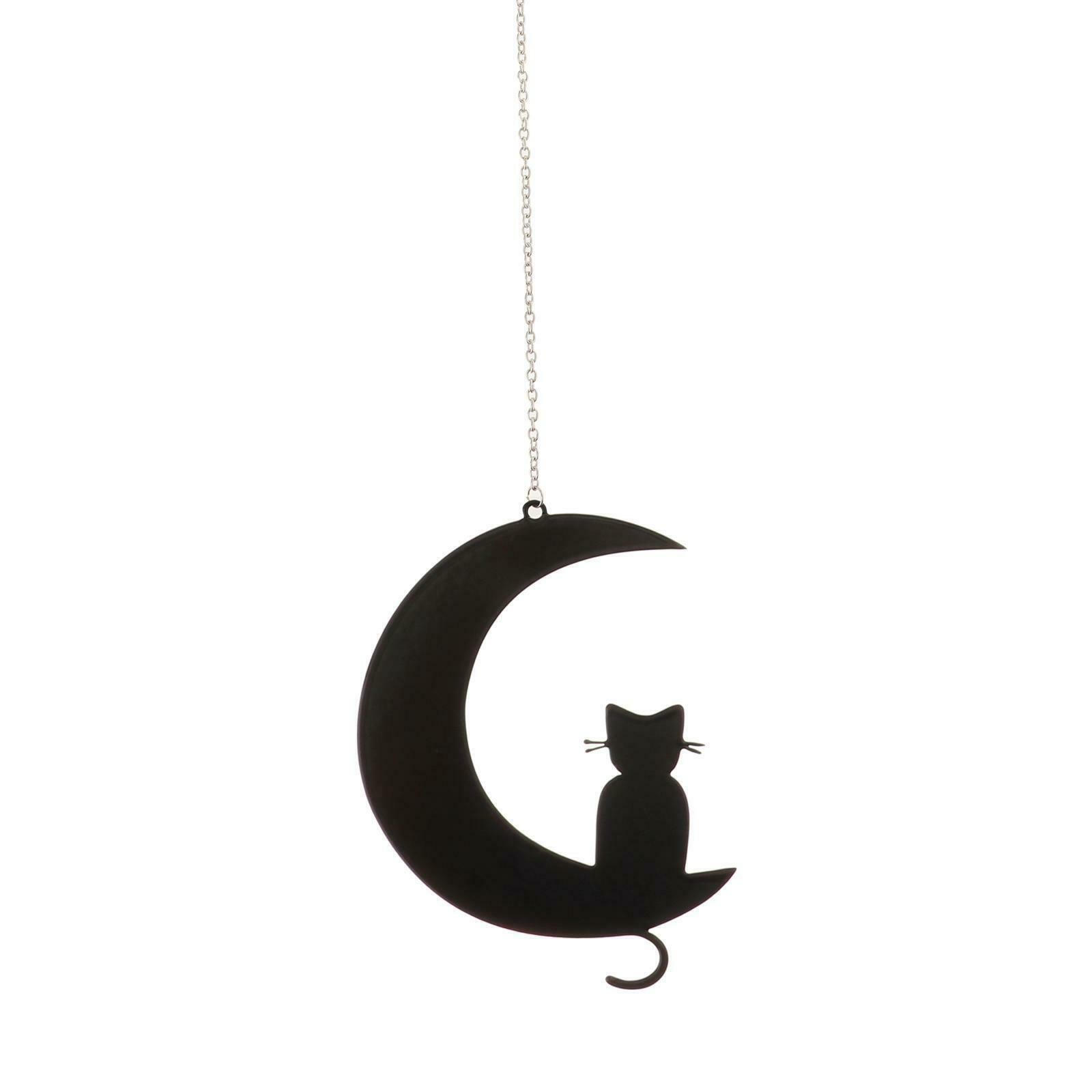 Iron Cat on The Moon Silhouettes Hanging Decor for Windows Wall Fence Garden