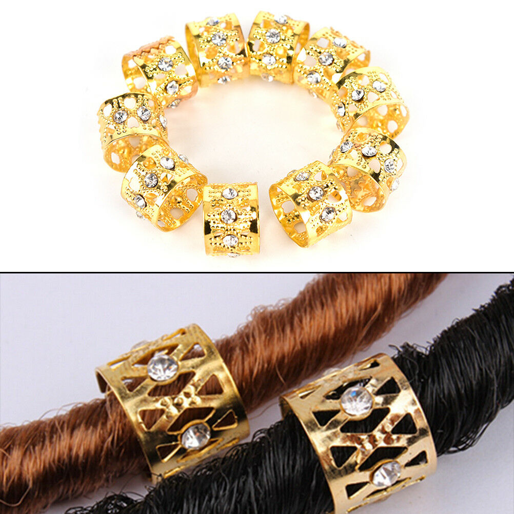 10Pcs Braiding Hair Rings Dreadlock Marley Braids Beads Clips Cuffs Rhines.l8
