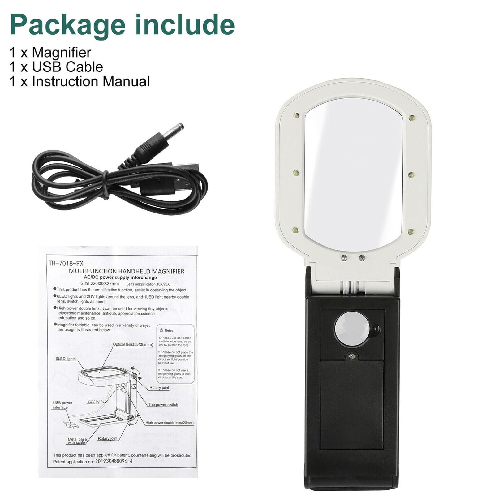 25X 10X Magnifying Glass With Light 9 LED Lamp Magnifier Foldable Stand Table