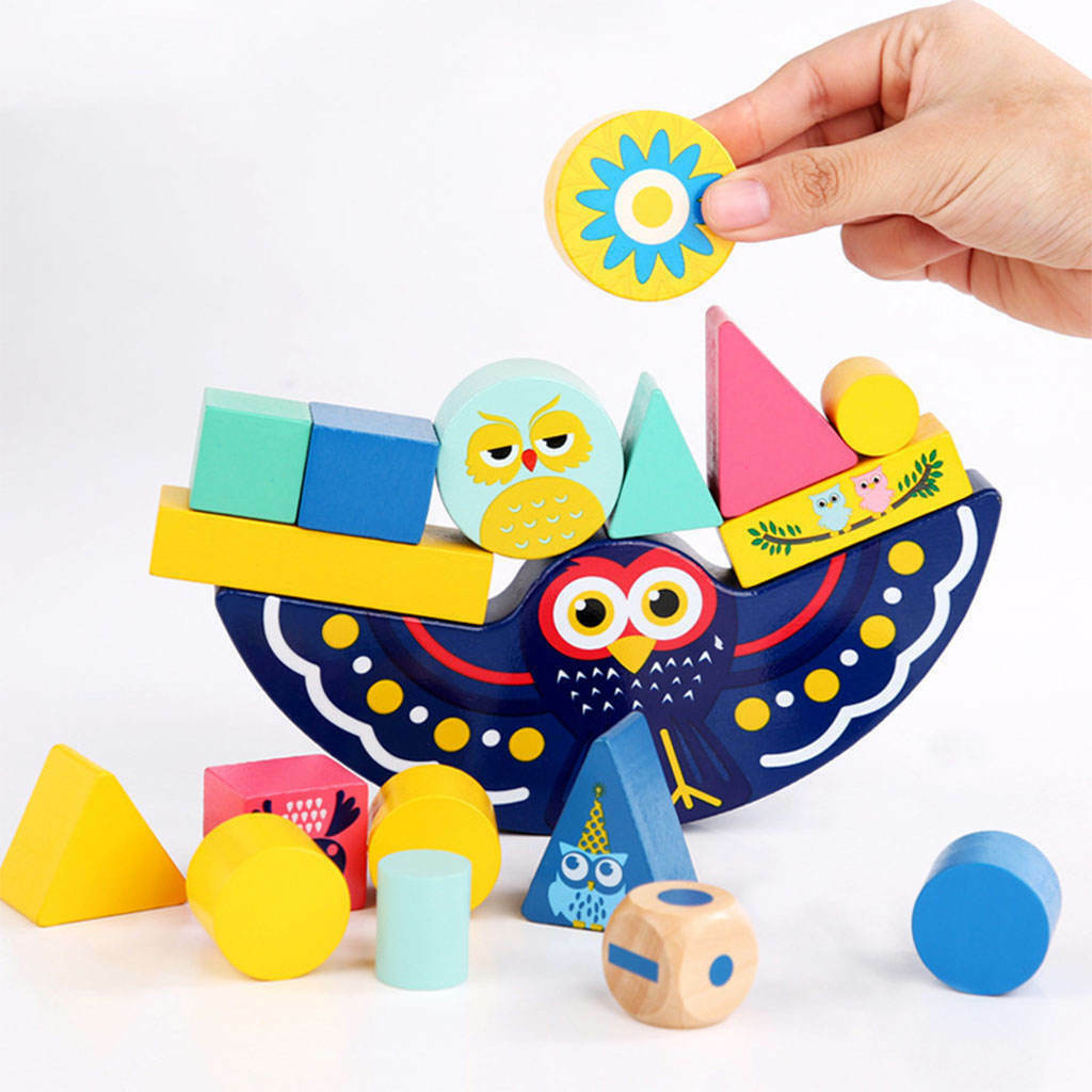 Wooden Owl Balance Building Block Game Matching Game Sensory Learning Toys