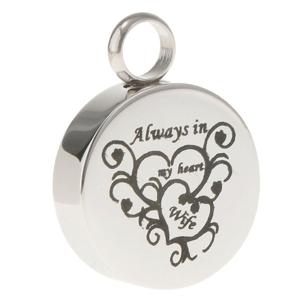 Stainless Steel Round Memorial Keepsake Always in My Heart Pendant Wife