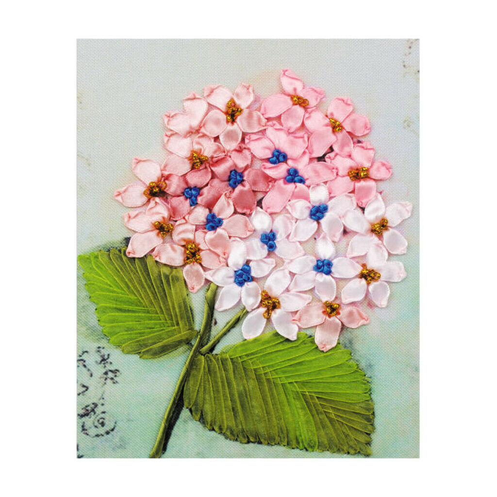 2 Pieces Ribbon Embroidery Kit For Beginner Flower Pattern DIY Home Decor