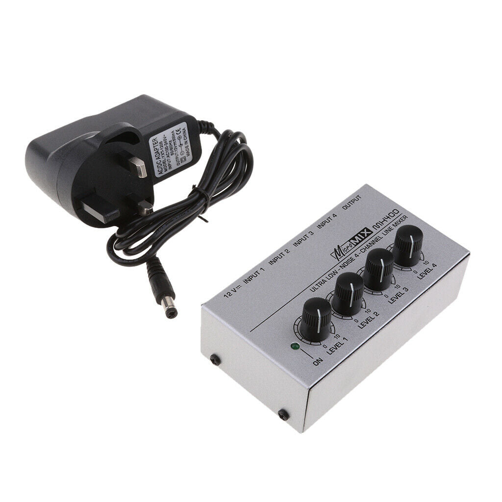Universal Audio Mixer Stereo Sound Console 4 Channel TV Microphone UK Plug