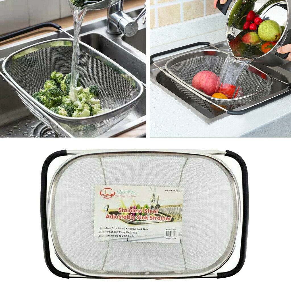 Stainless Steel Adjustable Colander Strainer 13.4x 9.4" Easy Wash Oval