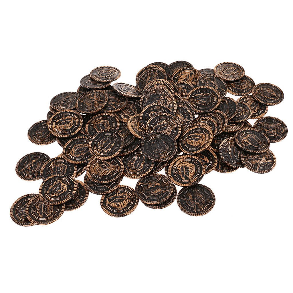 200Pcs Plastic Treasure Coins Captain Pirate Coins Chest Play Christmas