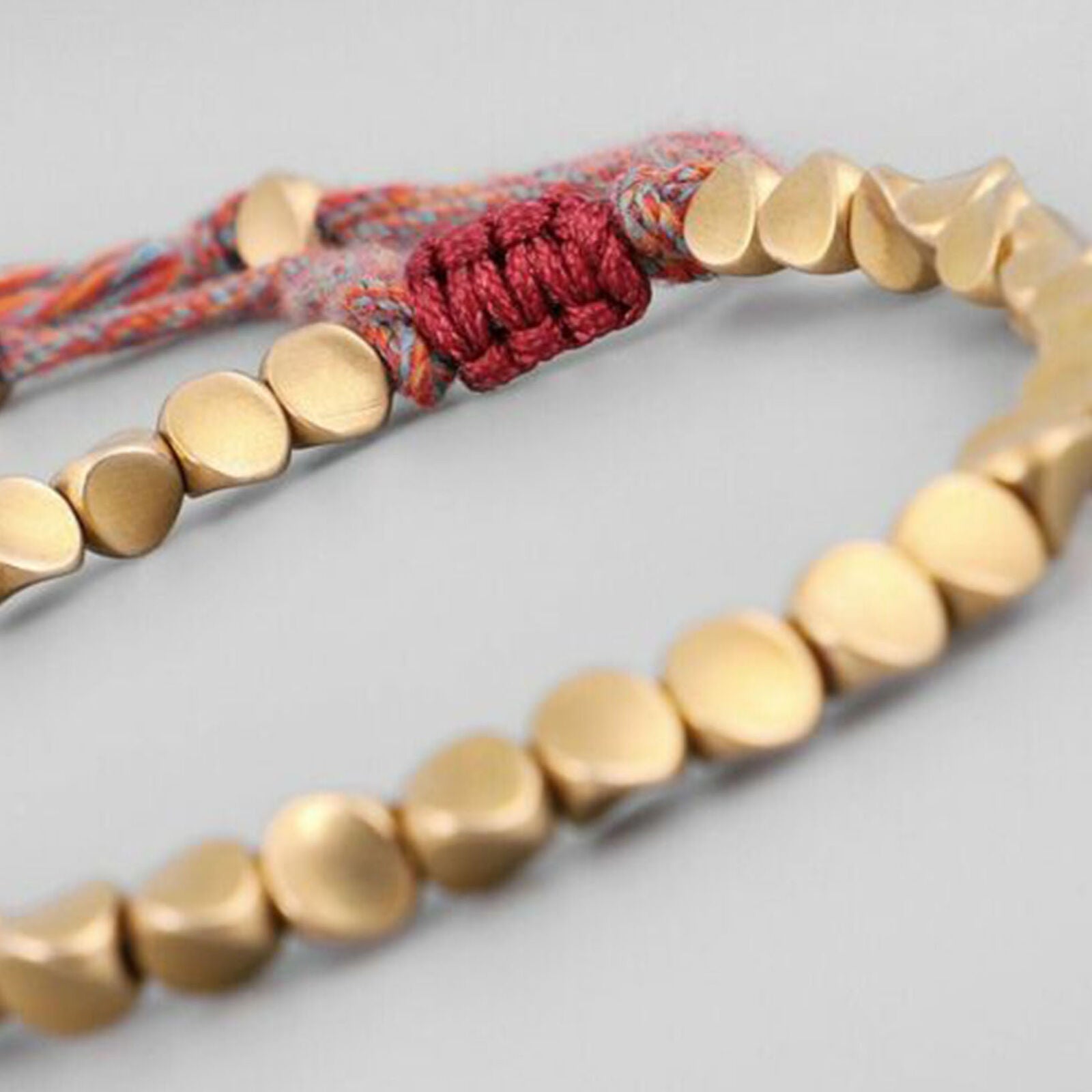 Handmade Tibetan Buddhist Braided Cotton Copper Beads Red Lucky Rope Bracelet