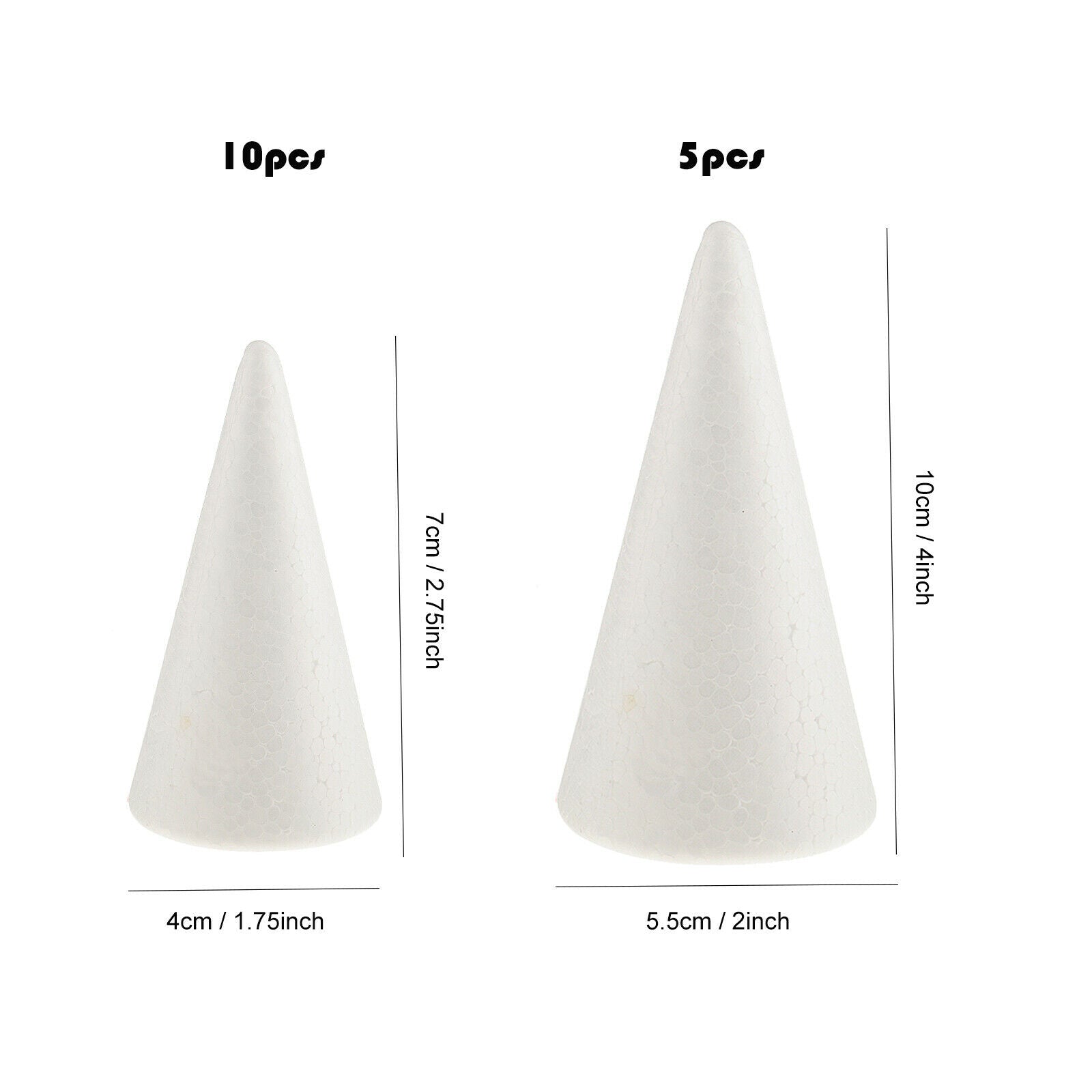 15Pcs Ornament Polystyrene Cone Shape Shaped DIY Foam Craft Styrofoam Decor