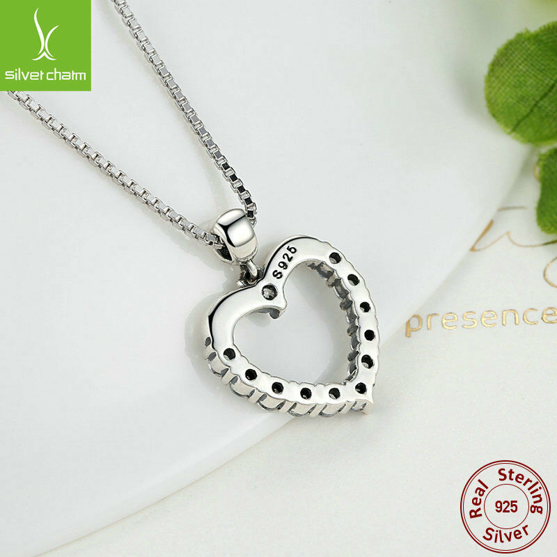 92.5 Sterling Love Heart Pendant Necklace For Girl Fashion Summer Jewelry 45cm