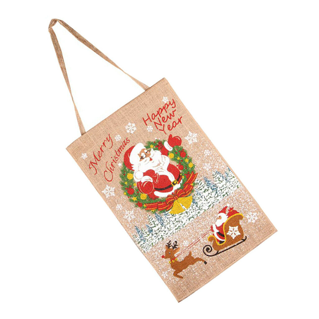 Christmas Santa Elk Linen Flag Hanging Flag Banner Christmas Home Wall Decor