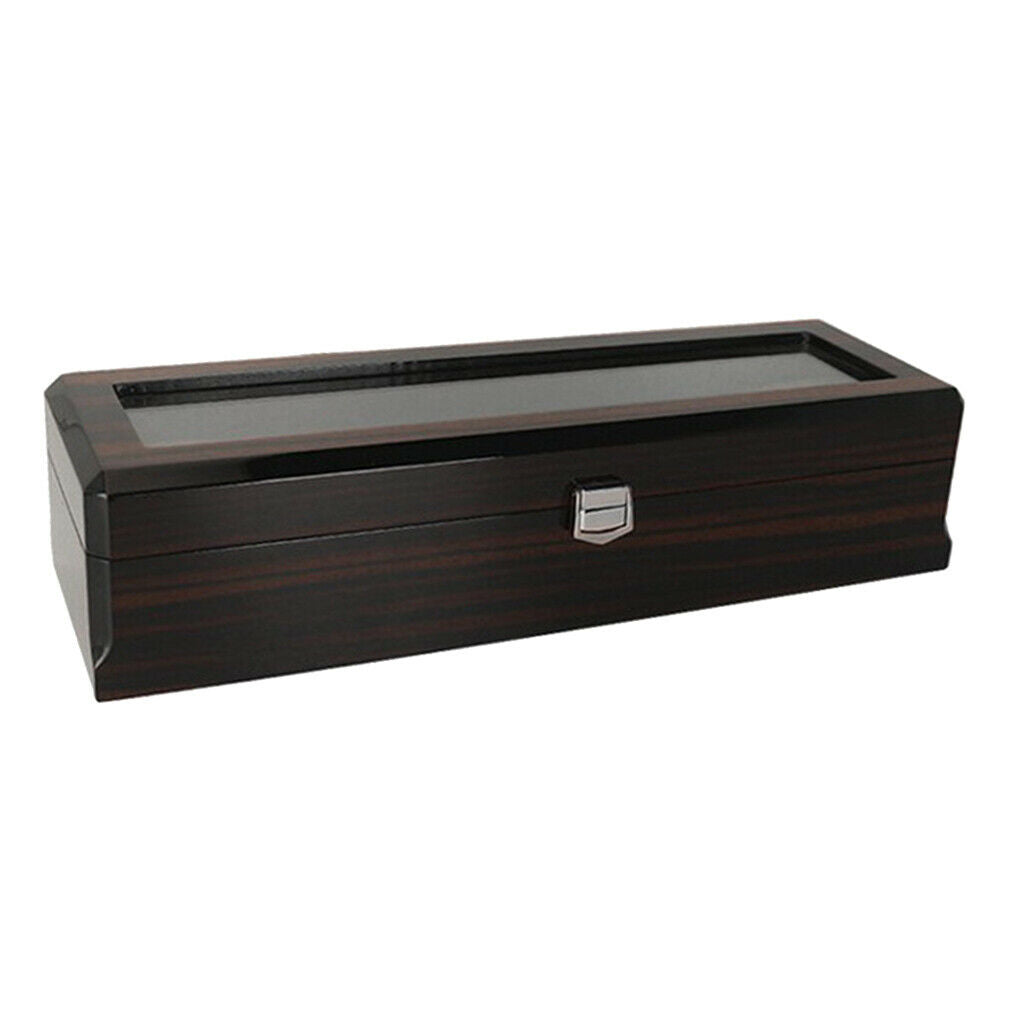 6 Slots Wood Watch Box Display Jewelry Case Storage Organizer Velvet Cushions