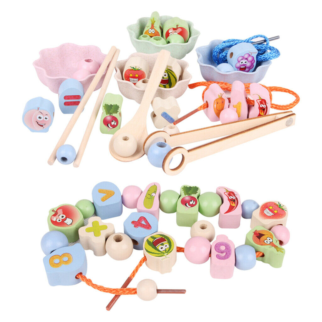 DIY String Wooden Beads Stacking Blocks Clip Bead Monterssori Sensory Toys