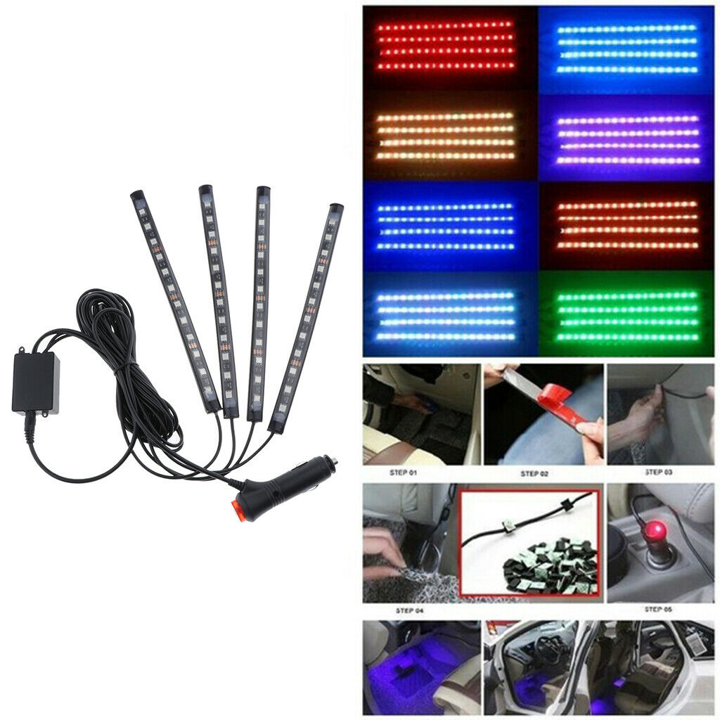 RGB 12 LED Strip Bluetooth Phone App Control Car Interior  Lights