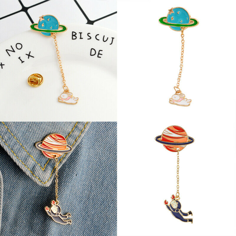 2 PCS Enamel Cartoon Brooch Badge Lapel Pin Cosmic Space Whales Cartoon Badge