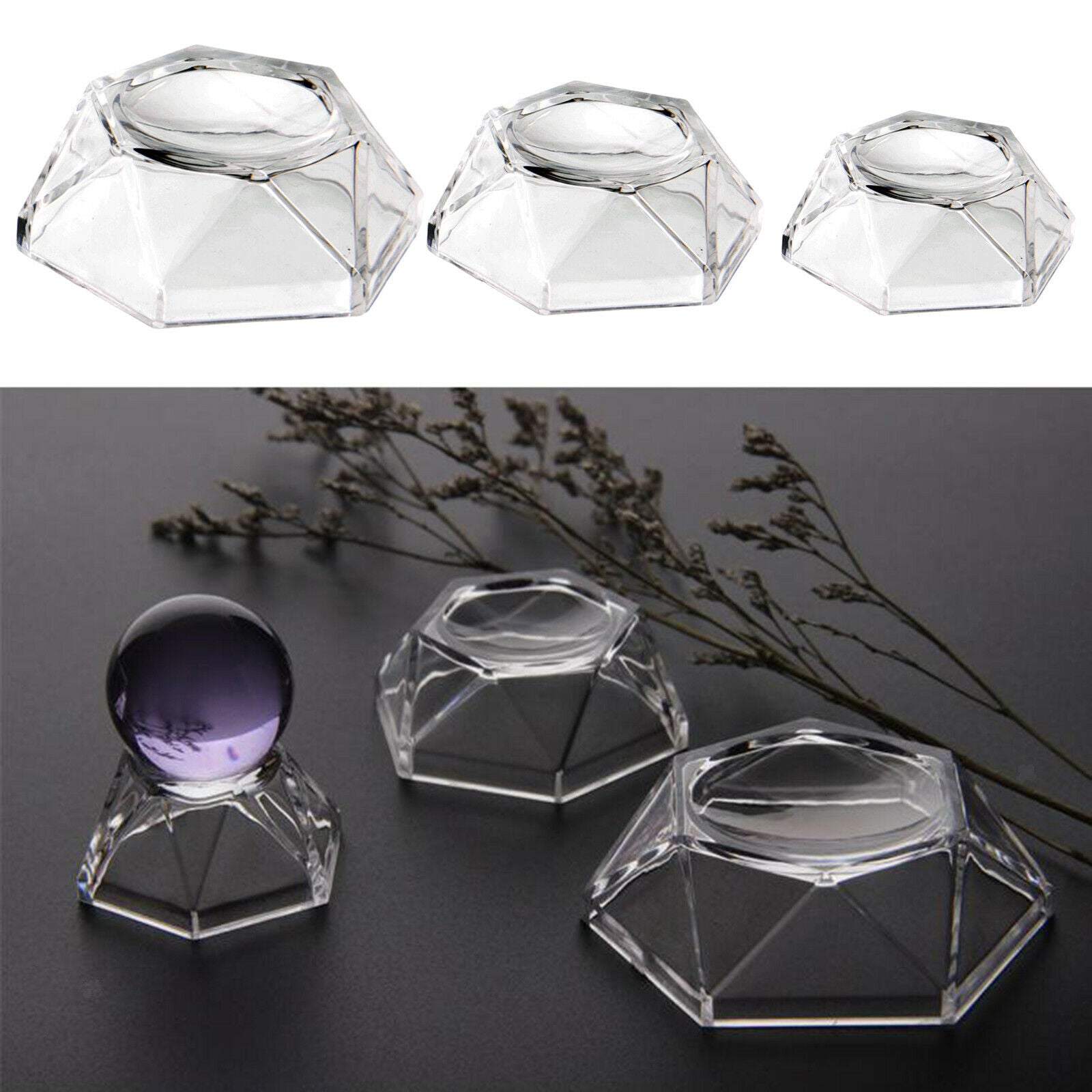Acrylic Clear DIY Display Stand For Crystal Ball Quartz Marbles Sphere Gems Eggs