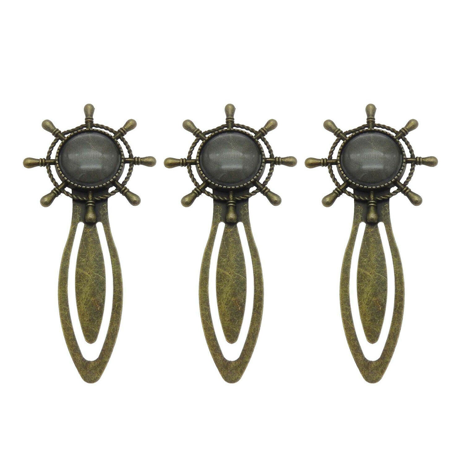2 sets Antiqued Bronze Metal Bookmark Rudder Blank Bezel with Glass Cameo 18mm