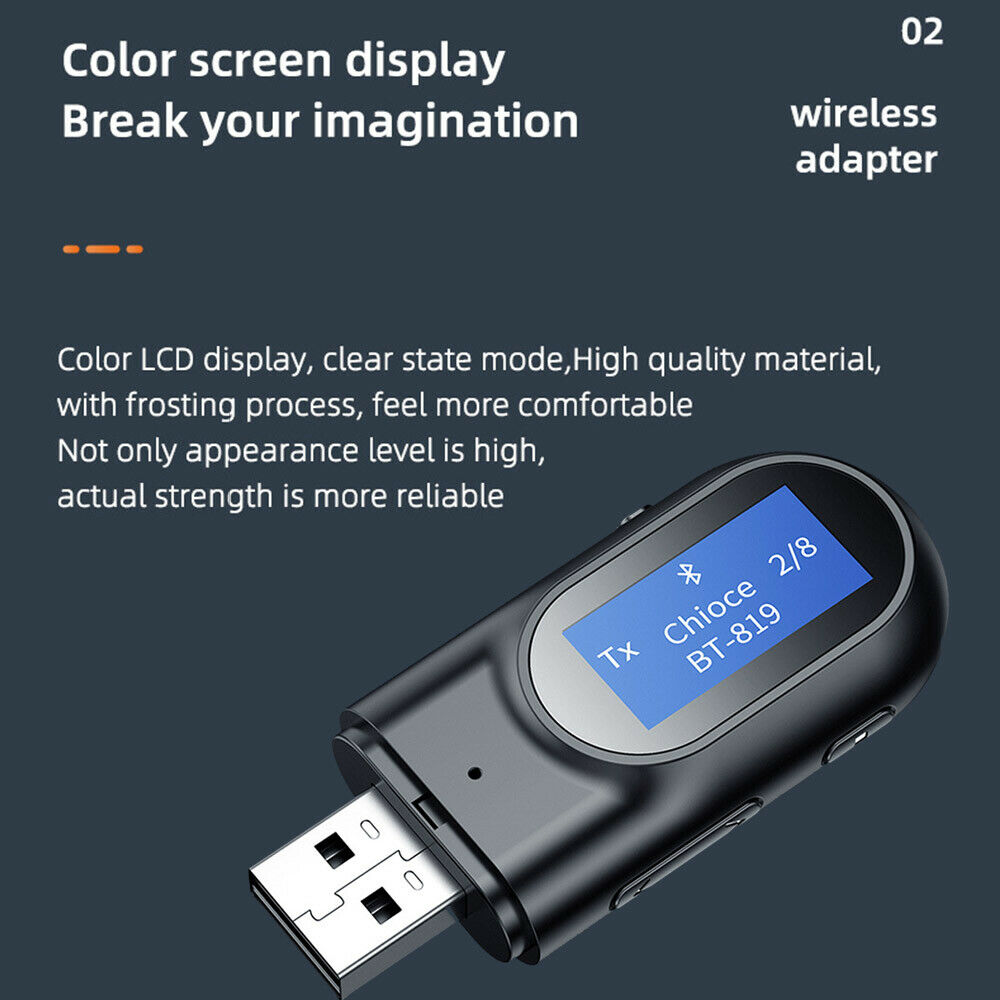 USB Bluetooth LCD Display Transmitter Receiver AUX Audio Adapter for TV/PC/Car