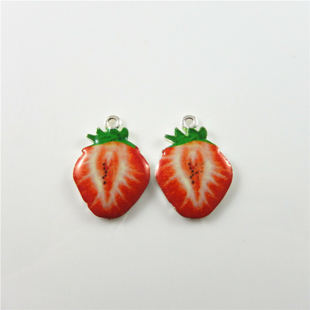 10pcs Enamel Strawberry Charm Fruit Alloy For Pendant Dangle Jewelry DIY 19*26mm