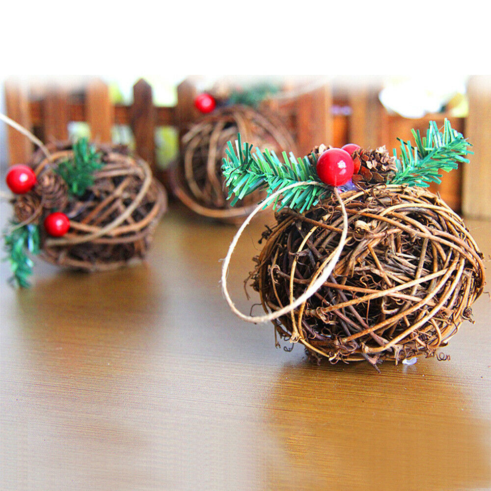 3Pcs Christmas Sepak Takraw Decoration Natural Rattan Ball Pendant Hanging Xmas