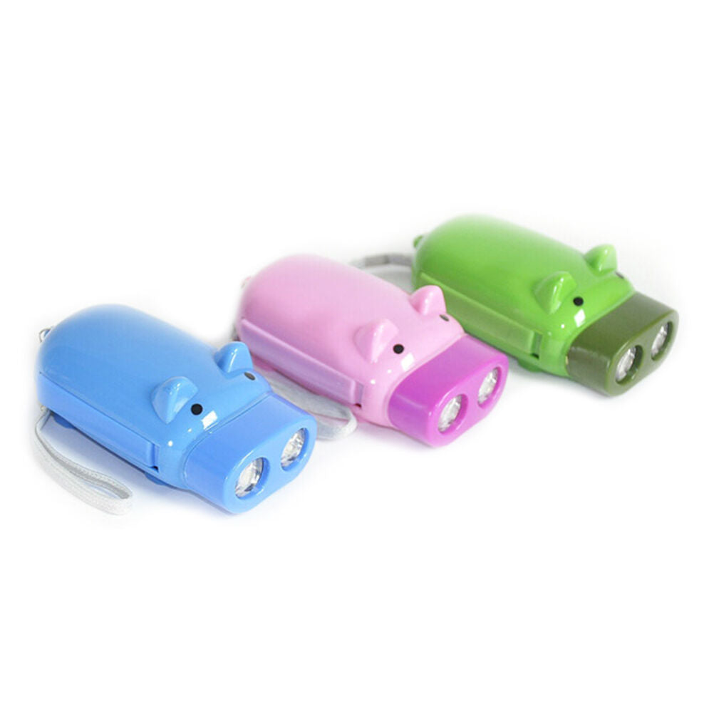 Hand Pressing Power 2 LED Pig Flash Light Flashlight Wind-up Dynamo Torch .l8
