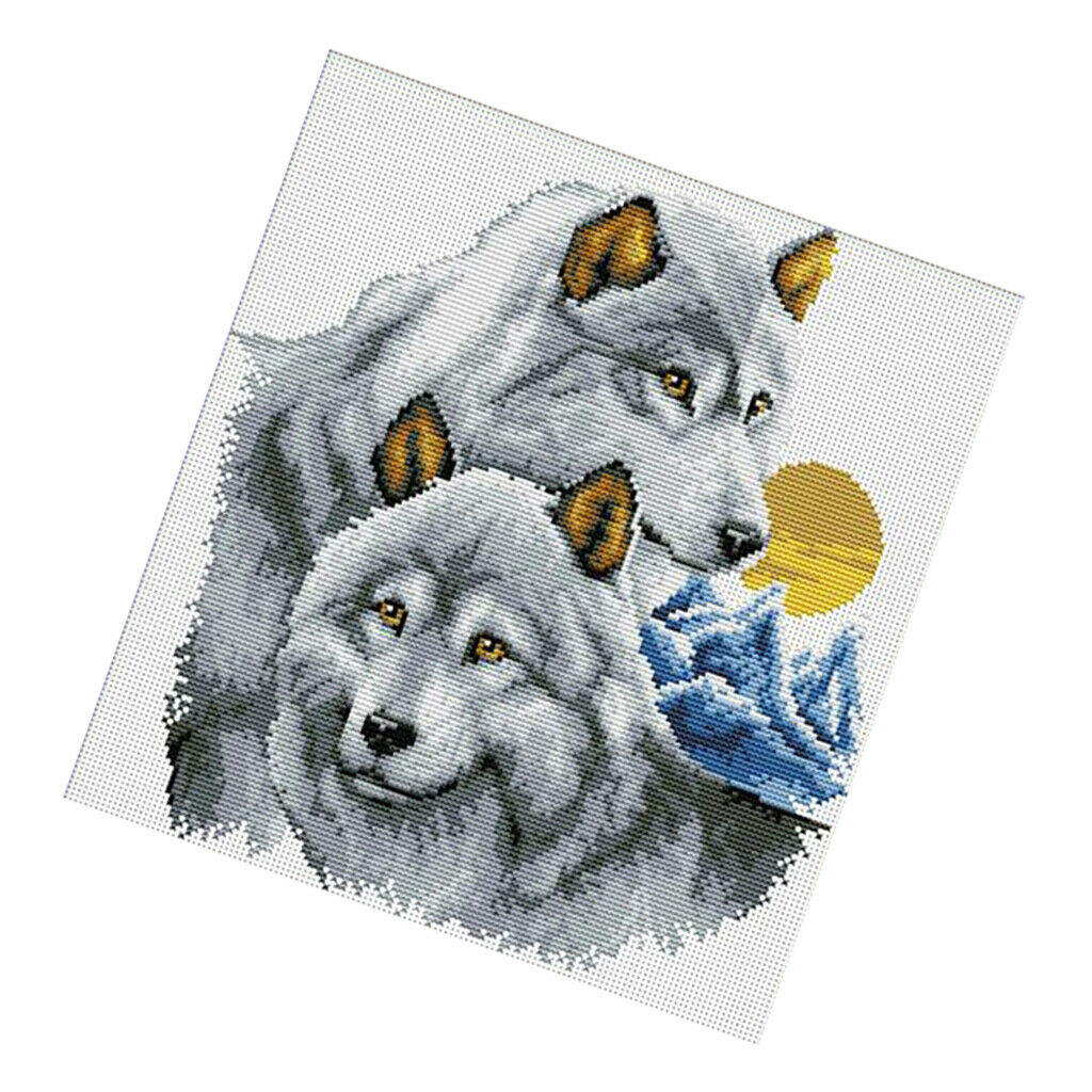 Handmade Ribbon Embroidery Wolf Animal Painting Kit Cross Stitch 39 x 42cm