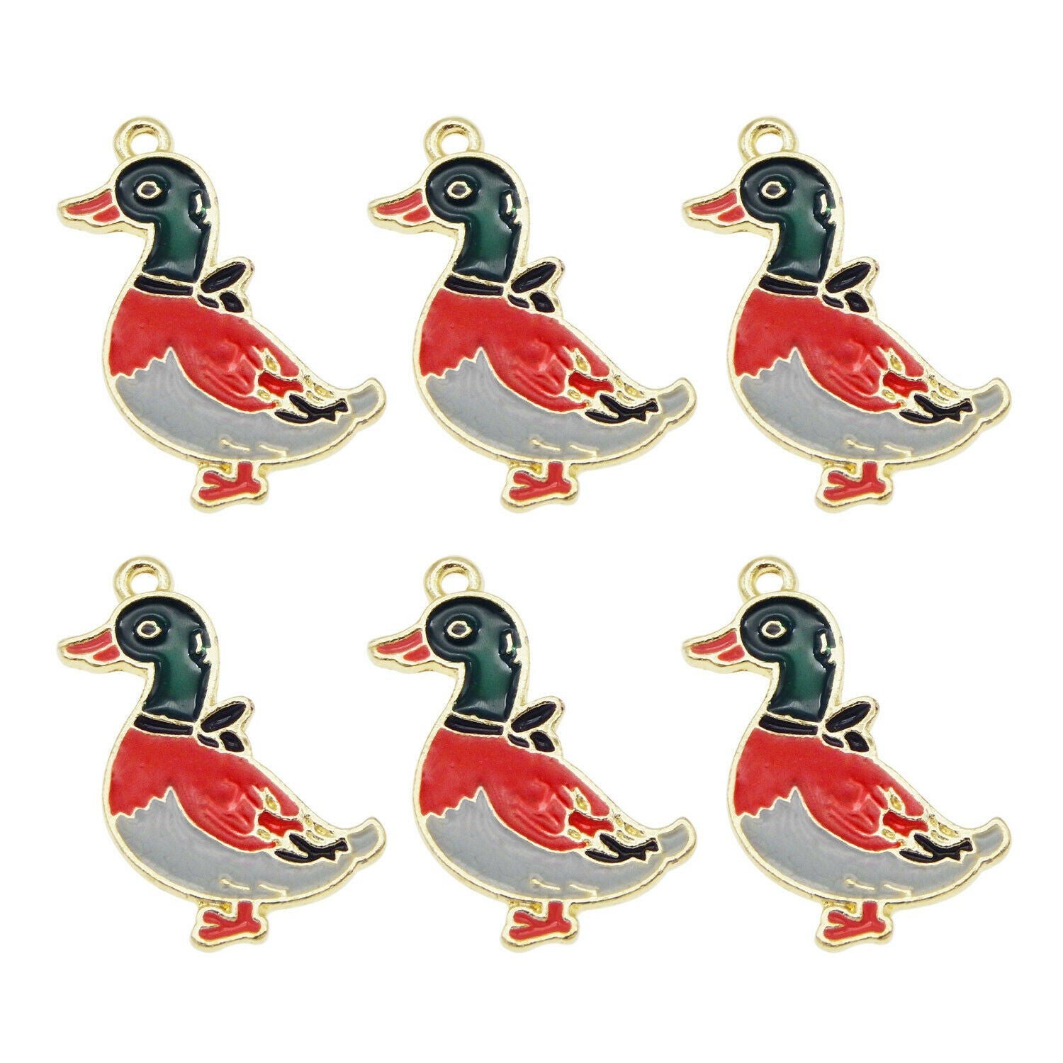 8PCS Multi-Color Enamel Duck Wild Goose Poultry Charms Pendant DIY Making Crafts