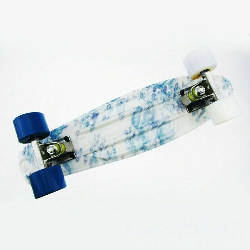 Cruiser Skateboard 22inch Penny Style Board Graphic Blue/Pink Floral Color Blue