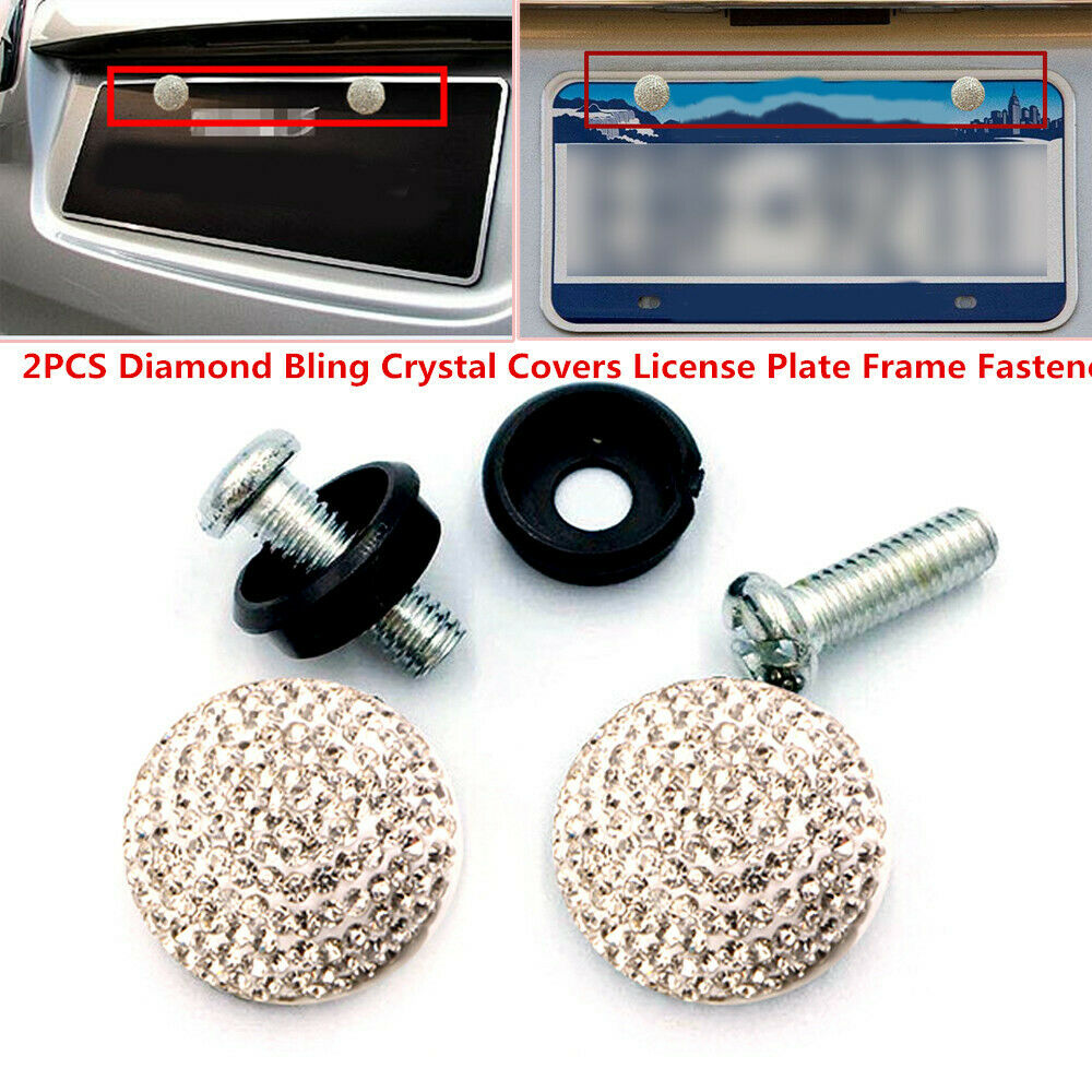 2X Autos Diamond Bling Covers Screw Bolt Cap Crystal Sparkle License Plate Frame