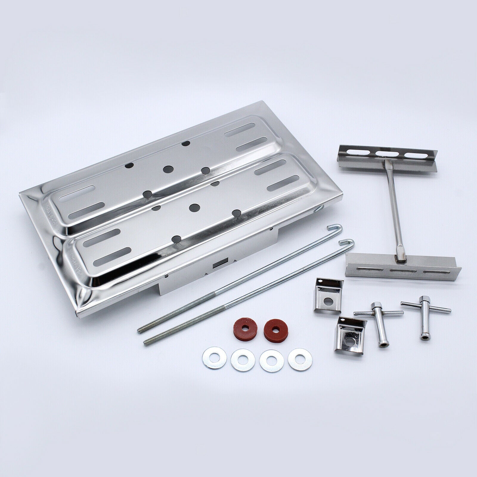 Battery Tray Kit Adjustable Polished Hold Down Clamp Bracket Car Accessories