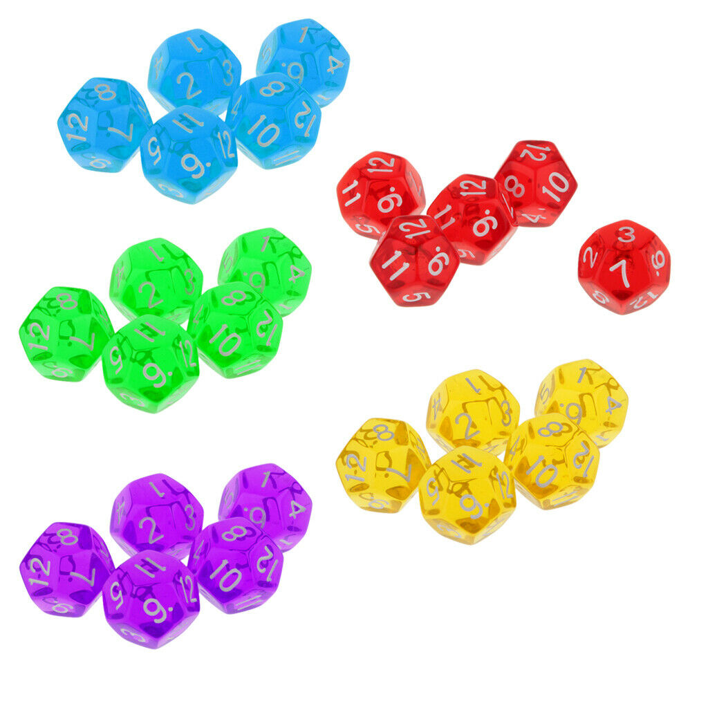 Gem Muti Sided Dices Set Of 5 D12 D&D TRPG  Games Purple