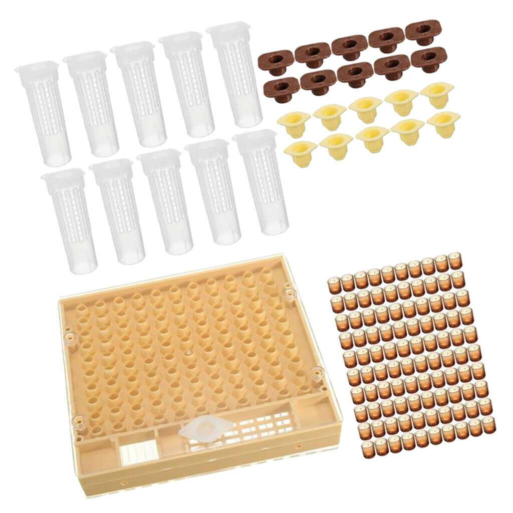130 Pcs Queen Rearing System Cell Cups Holder Box Cage Beekeeping Tool Kit -