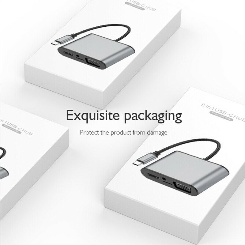 8 in 1 Usb C Hub Adapter with 4K mi 5Gbps Ethernet Port Usb 2.0 SD/TF Card ReaN8