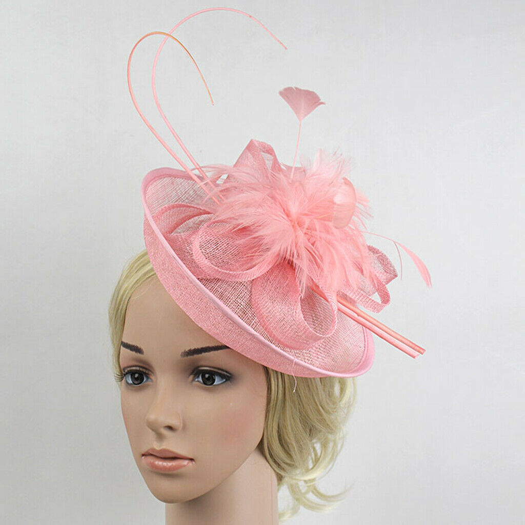 Bridal Fascinator Hairclip Hair Hat Wedding Headpiece Feather Hairpin Acce Pink