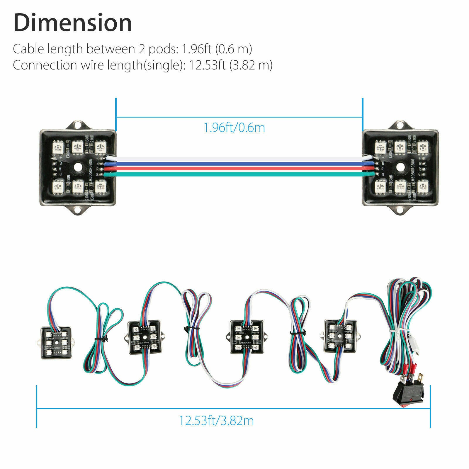 8Pcs 48 LED Rock Lights Truck Bed Under Body LED Lighting RGB Control+IR Remote